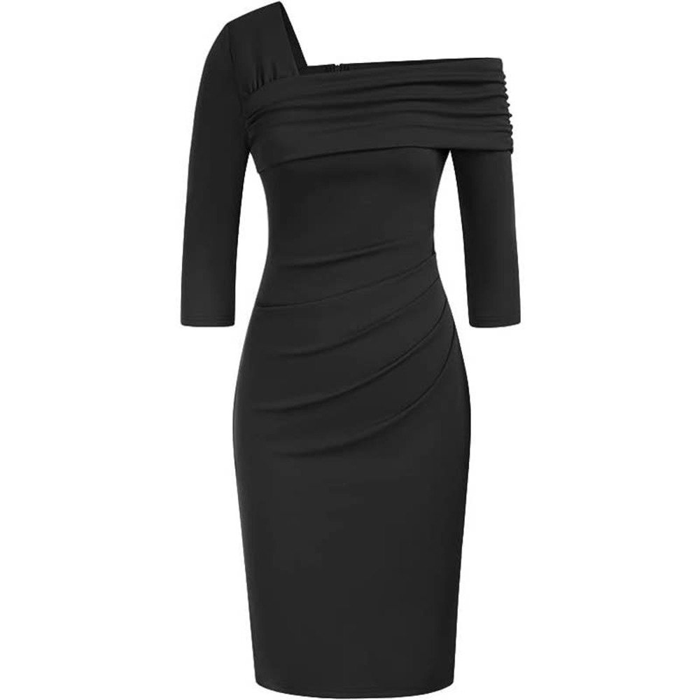 GRACE KARIN One Shoulder Ruched Midi Dress 3/4 Sleeve  size 2XL